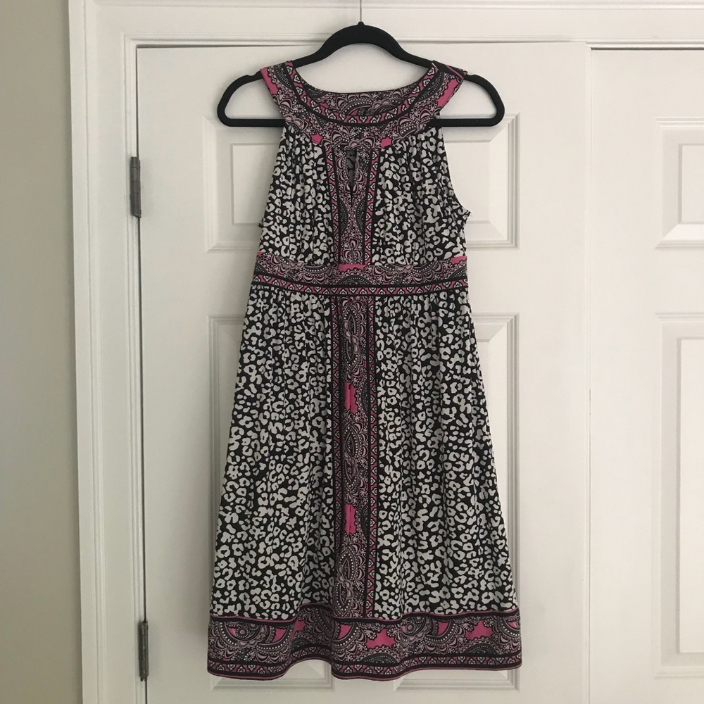 INC animal print dress size medium. Halter neckline w/ keyhole pink black white